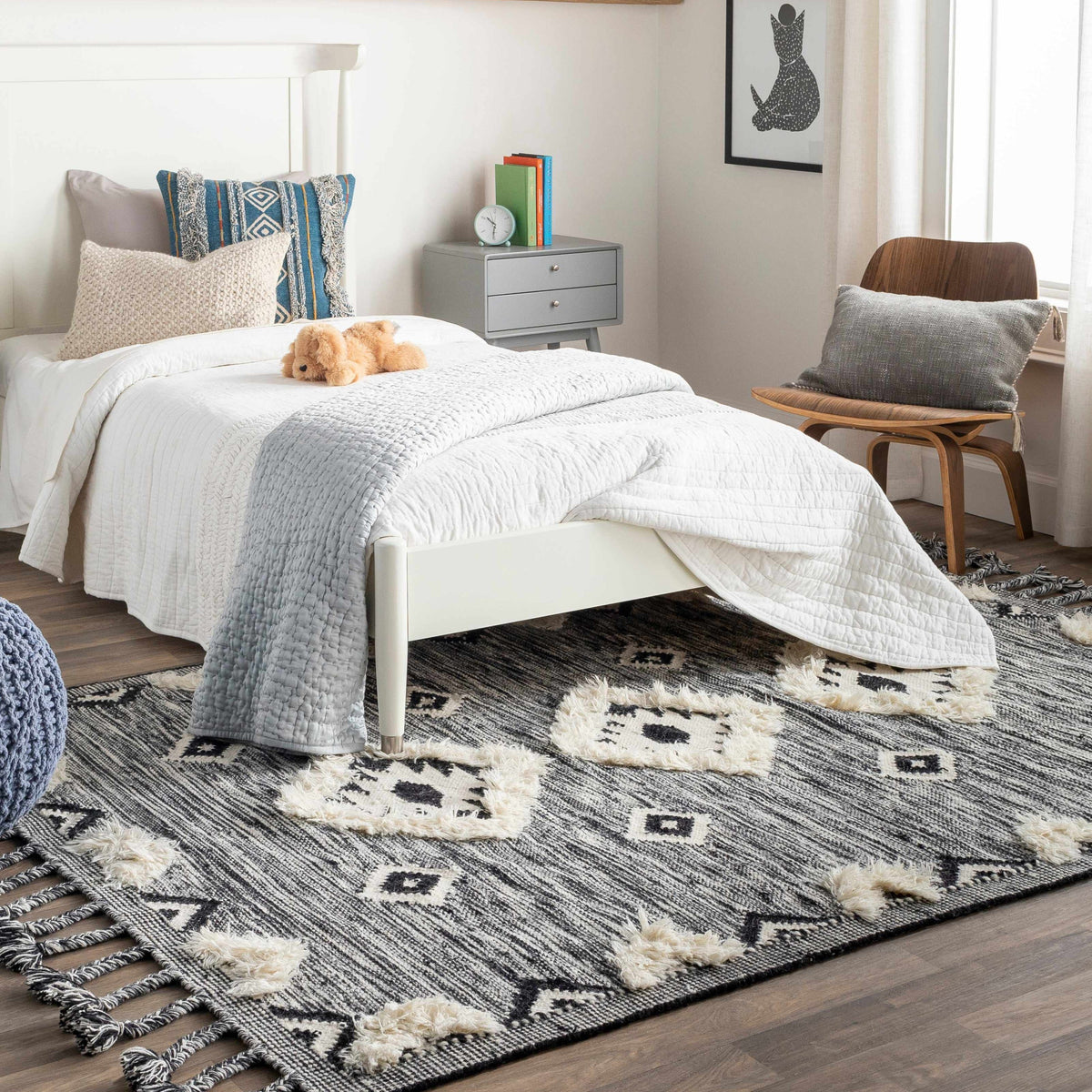 Gardner Cream on Gray Wool Tassel Rug - Clearance - Ornate Home