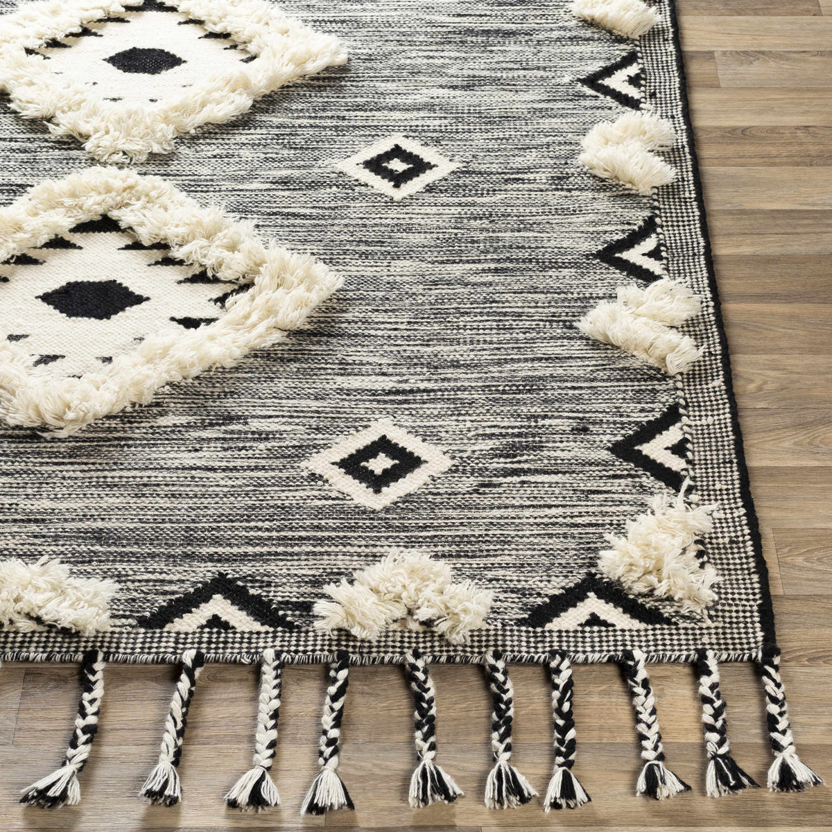 Gardner Cream on Gray Wool Tassel Rug - Clearance - Ornate Home