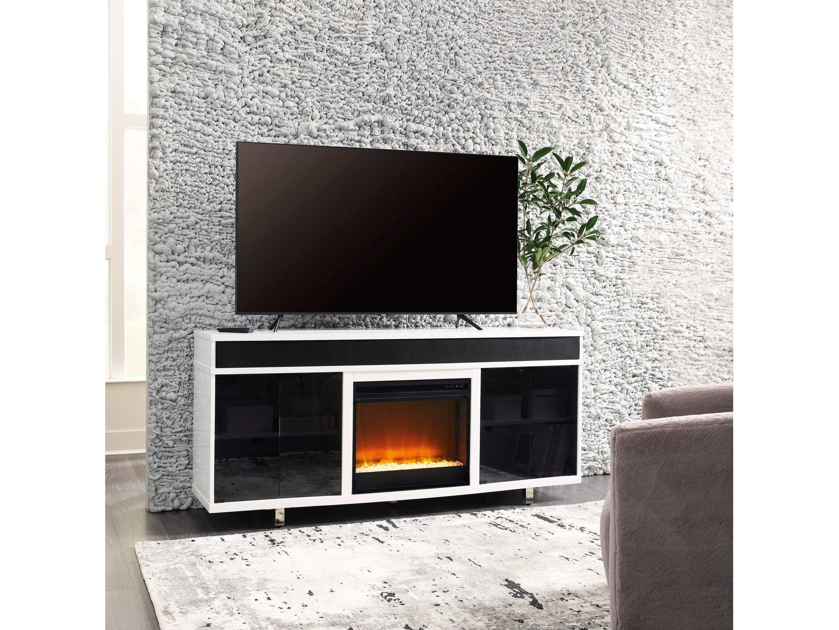 Gardoni White & Black 72" TV Stand w/ Electric Fireplace Insert (Online Special Price) - Ornate Home
