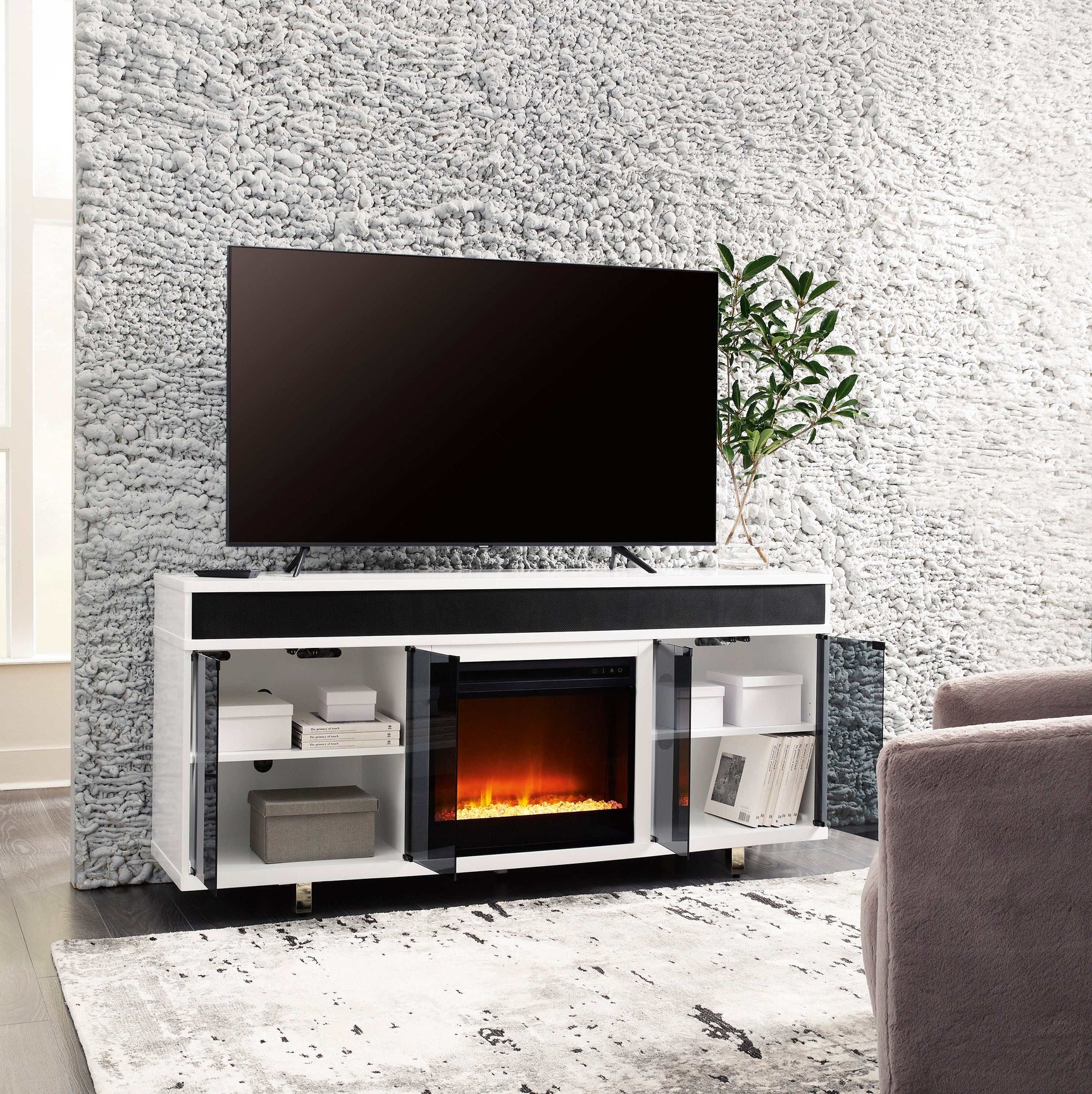 Gardoni White & Black 72" TV Stand w/ Electric Fireplace Insert - Ornate Home