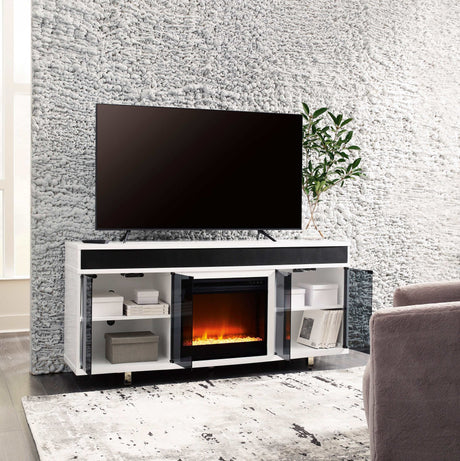 Gardoni White & Black 72" TV Stand w/ Electric Fireplace Insert - Ornate Home