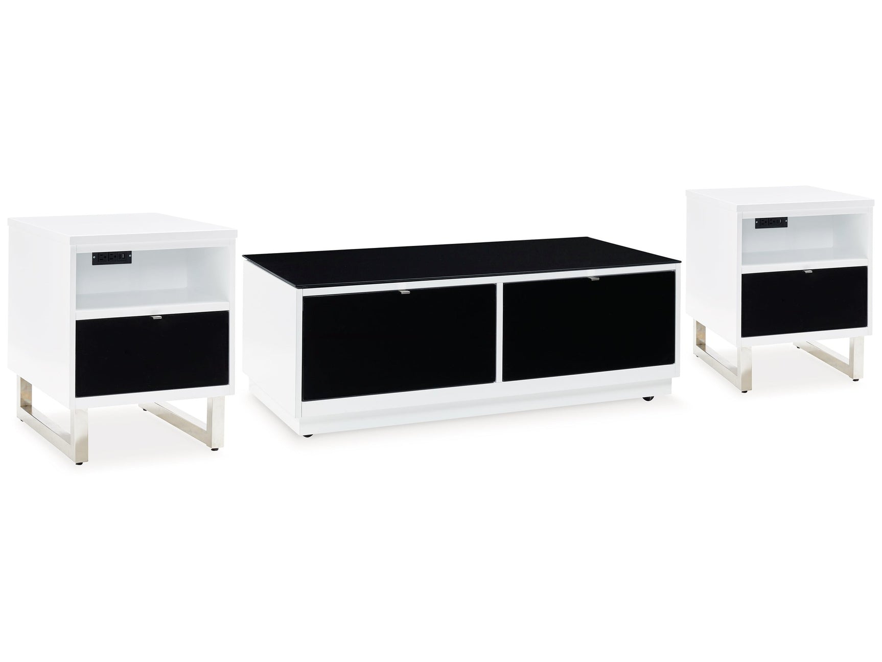 Gardoni White/Black Coffee Table and 2 Chairside End Tables (Online Special Price) - Ornate Home