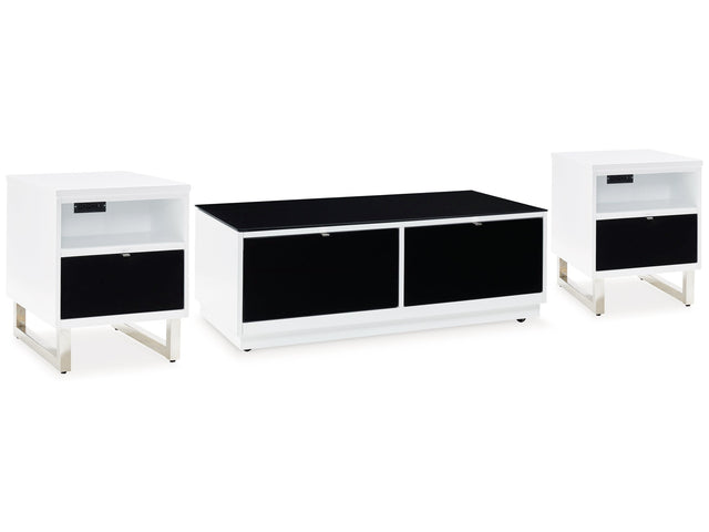 Gardoni White/Black Coffee Table and 2 Chairside End Tables - Ornate Home