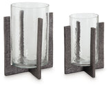 Garekton Clear/Pewter Finish Candle Holder (Set of 2) - Ornate Home