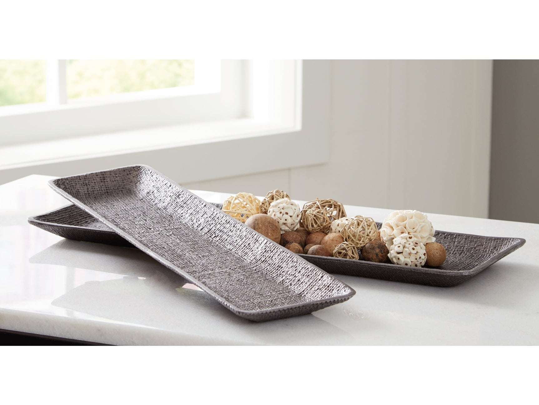 Garekton Pewter Finish Tray (Set of 2) - Ornate Home