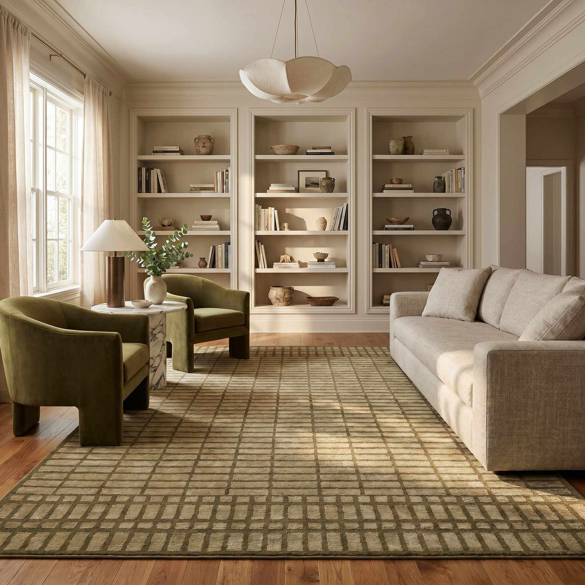 Gareth Olive Grid Area Rug - Ornate Home
