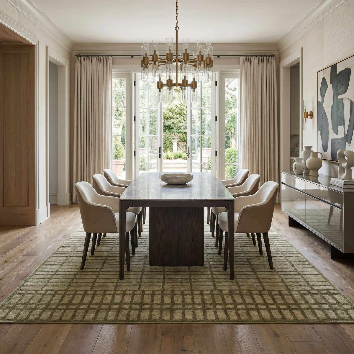 Gareth Olive Grid Area Rug - Ornate Home