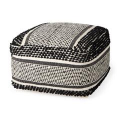 Garima Black/White Wool and Cotton Patterned Pouf - Ornate Home