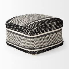 Garima Black/White Wool and Cotton Patterned Pouf - Ornate Home