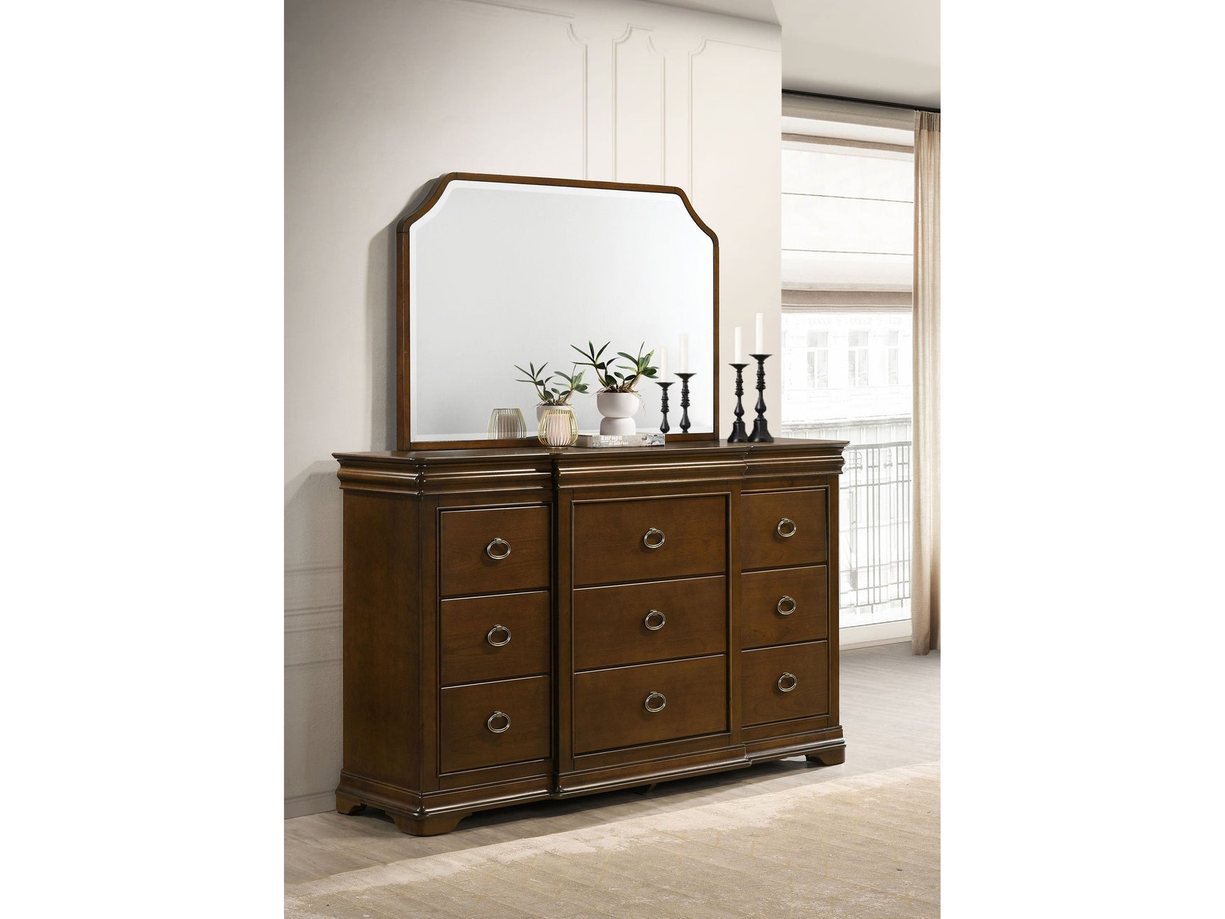 Garland Brown Cherry 11-drawer Bedroom Dresser with Mirror - Ornate Home