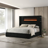 Garner Black/Gray EK Bed w/Fireplace, LED, Reading Light, Speaker, Bluetooth, USB - Ornate Home
