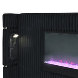 Garner Black/Gray EK Bed w/Fireplace, LED, Reading Light, Speaker, Bluetooth, USB - Ornate Home
