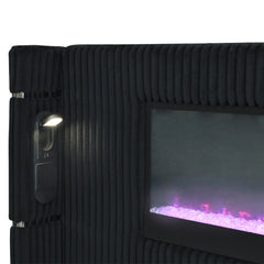 Garner Black/Gray EK Bed w/Fireplace, LED, Reading Light, Speaker, Bluetooth, USB - Ornate Home