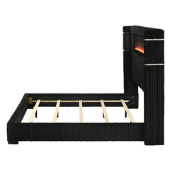 Garner Black/Gray Queen Bed w/Fireplace, LED, Reading Light, Speaker, Bluetooth, USB - Ornate Home