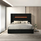 Garner Black/Gray Queen Bed w/Fireplace, LED, Reading Light, Speaker, Bluetooth, USB - Ornate Home