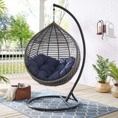 Garner Gray/Navy Teardrop Outdoor Patio Swing Chair - Ornate Home