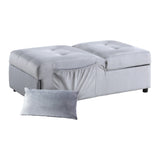 Garrell Gray Velvet Lift Top Storage Bench with Pull-out Bed - Ornate Home