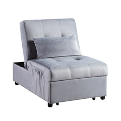 Garrell Gray Velvet Lift Top Storage Bench with Pull-out Bed - Ornate Home
