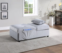 Garrell Gray Velvet Lift Top Storage Bench with Pull-out Bed - Ornate Home