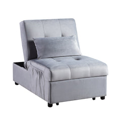 Garrell Gray Velvet Lift Top Storage Bench with Pull-out Bed - Ornate Home