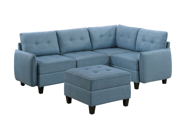 Garren Blue 5-Piece Sectional with Storage and Ottoman - Ornate Home
