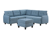 Garren Blue 6-Piece Sectional with Storage and Ottoman - Ornate Home