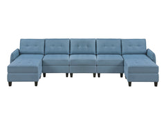 Garren Blue 7-Piece Sectional with Storage and Two Ottomans - Ornate Home