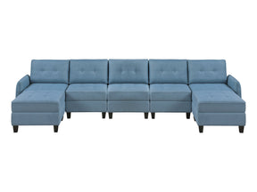 Garren Blue 7-Piece Sectional with Storage and Two Ottomans - Ornate Home