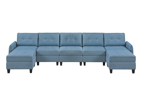 Garren Blue 7-Piece Sectional with Storage and Two Ottomans - Ornate Home
