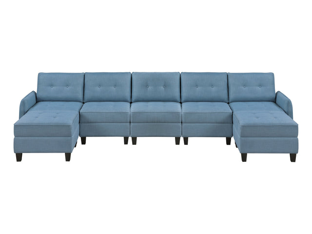 Garren Blue 7-Piece Sectional with Storage and Two Ottomans - Ornate Home