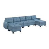 Garren Blue 7-Piece Sectional with Storage and Two Ottomans - Ornate Home