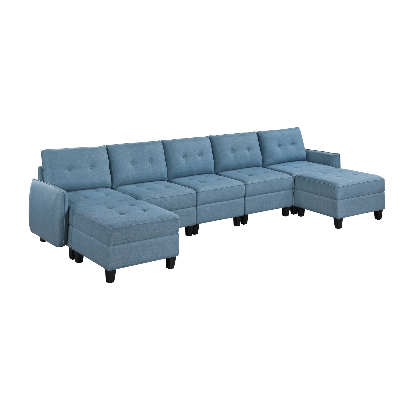 Garren Blue 7-Piece Sectional with Storage and Two Ottomans - Ornate Home