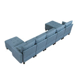 Garren Blue 7-Piece Sectional with Storage and Two Ottomans - Ornate Home