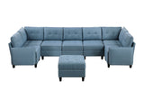 Garren Blue 8-Piece Sectional with Storage and Ottoman - Ornate Home