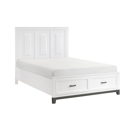 Garretson White / Metallic Gray Queen Platform Bed w/Footboard Storage - Ornate Home