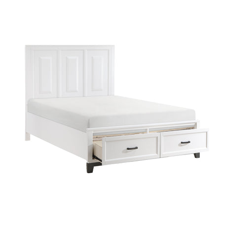 Garretson White / Metallic Gray Queen Platform Bed w/Footboard Storage - Ornate Home