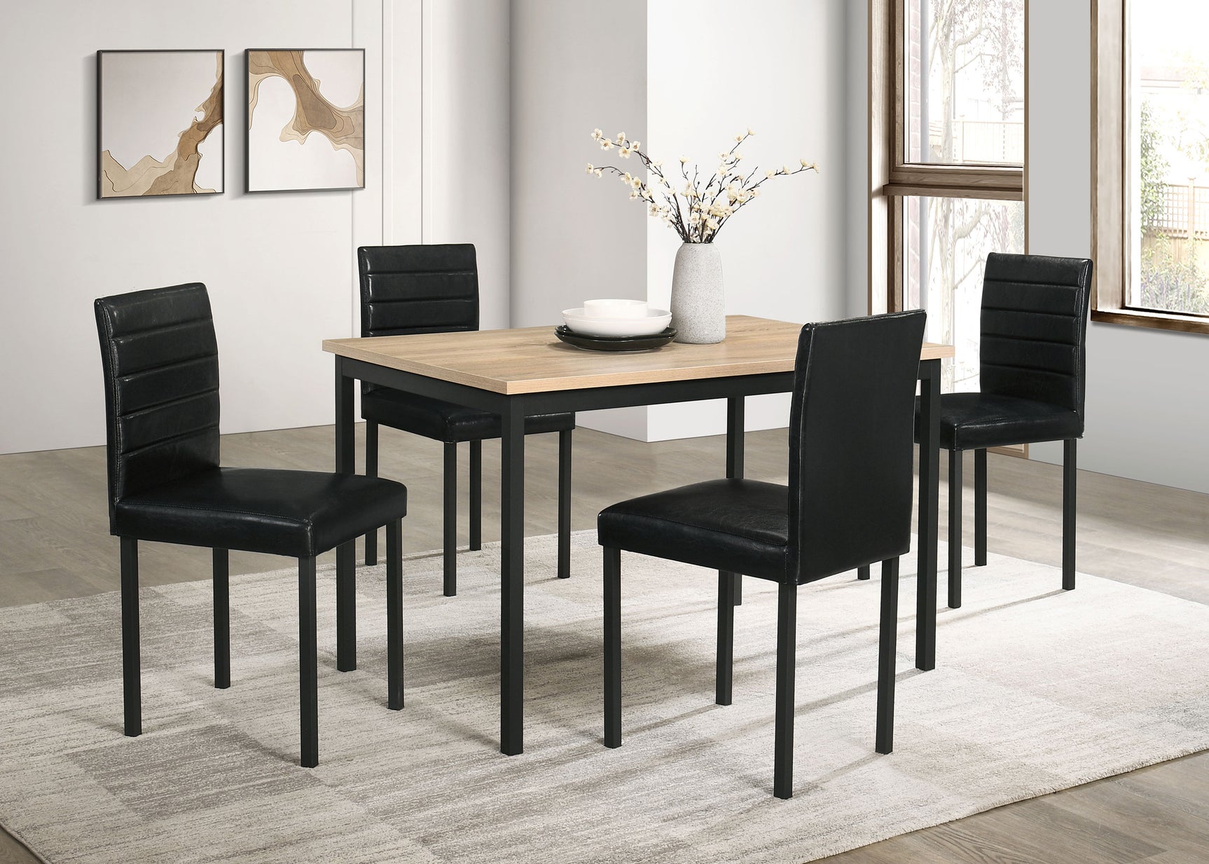 Garza Greige Oak/Black 5-piece Rectangular Dining Table - Ornate Home