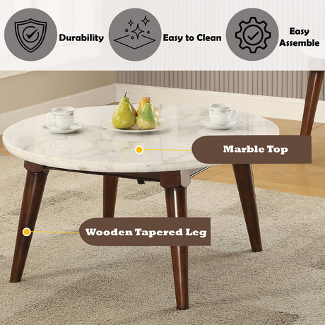 Gasha White Marble & Walnut Coffee Table - Ornate Home