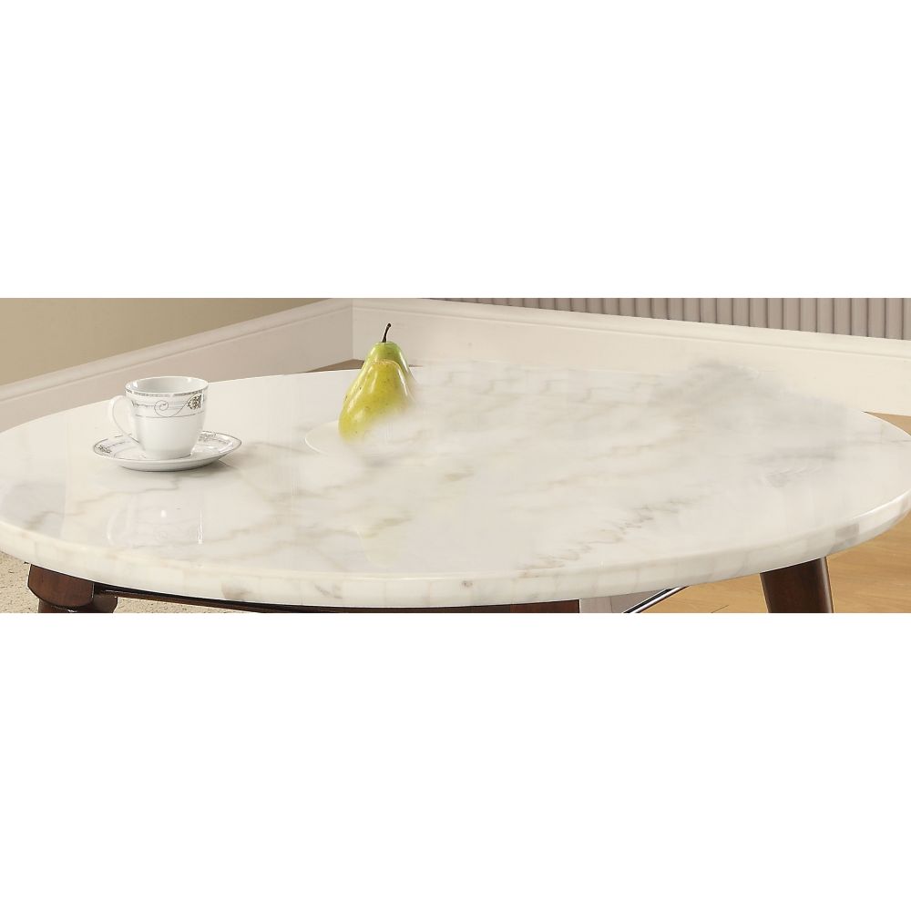 Gasha White Marble & Walnut Coffee Table - Ornate Home