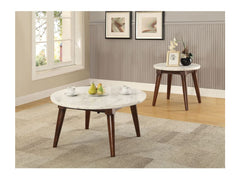 Gasha White Marble & Walnut Coffee Table - Ornate Home