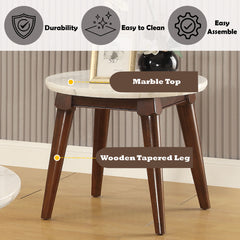 Gasha White Marble & Walnut End Table - Ornate Home
