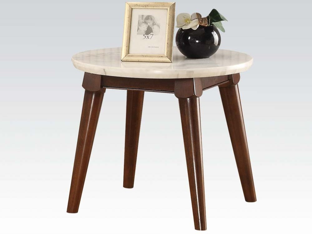 Gasha White Marble & Walnut End Table - Ornate Home