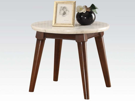 Gasha White Marble & Walnut End Table - Ornate Home
