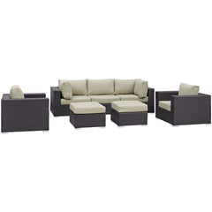 Gather Espresso/Beige 7 Piece Outdoor Patio Sectional Set - Ornate Home