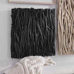 Gathered Teak Black Square Wood Wall Decor - Ornate Home