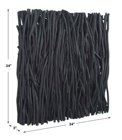 Gathered Teak Black Square Wood Wall Decor - Ornate Home