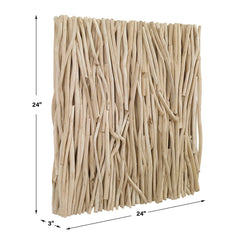 Gathered Teak Woodtone Square Bleached Wood Wall Decor - Ornate Home