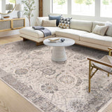 Gauge Cream & Gray Blue Rug with Fringes - Ornate Home