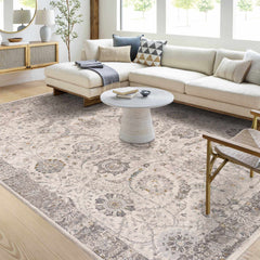Gauge Cream & Gray Blue Rug with Fringes - Ornate Home