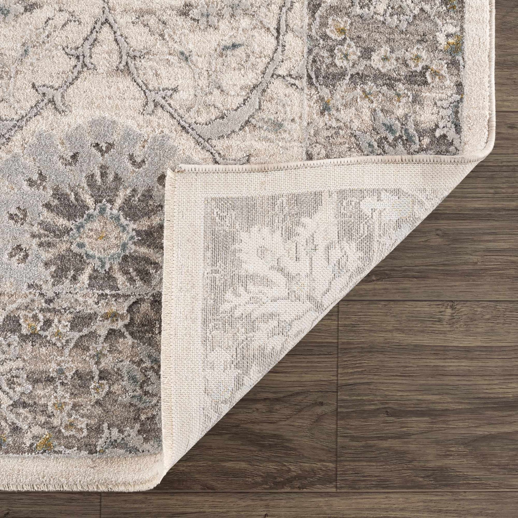 Gauge Cream & Gray Blue Rug with Fringes - Ornate Home